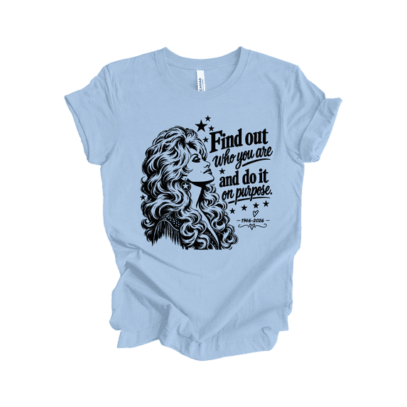 Trenz Shirt Company Women's Dolly Quote Find Out Who You Are and Do It On Purpose Country Music Short Sleeve T-Shirt-Baby Blue-Small