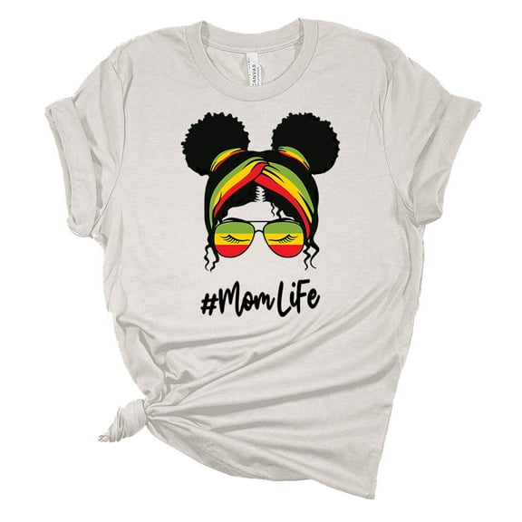 Trenz Shirt Company Women's Double Bun Mom Life Short Sleeve Graphic T-Shirt, Heather Cement-Large