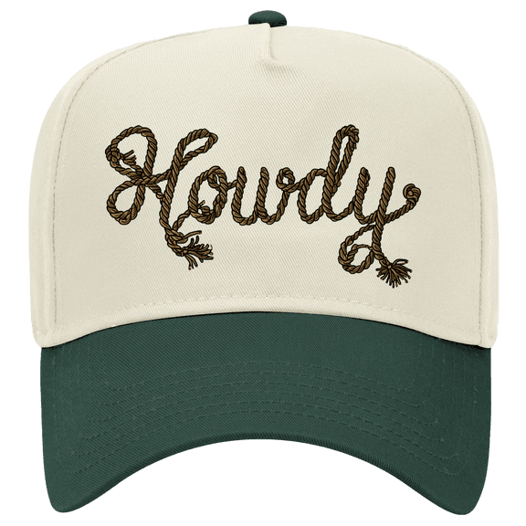 Trenz Shirt Company Women's Embroidered Otto Cap 5 Panel Mid Profile Baseball Cap - Roped Howdy, Natural/Dark Green