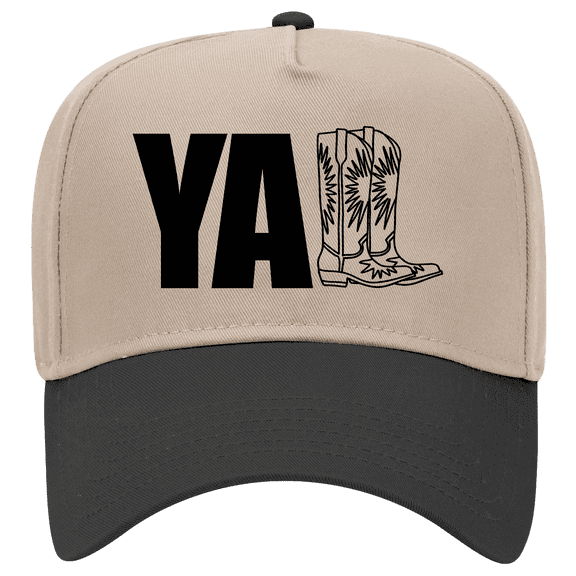 Trenz Shirt Company Women's Embroidered Otto Cap 5 Panel Mid Profile Baseball Cap - Ya'll Cowgirl Boots Design, Khaki/Black