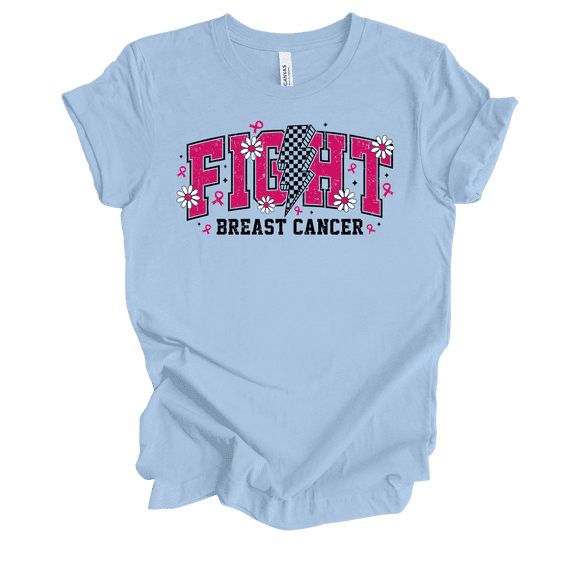 Trenz Shirt Company Women's Floral Fight Breast Cancer Lightning Bolt Short Sleeve T-Shirt-Baby Blue-XX-Large