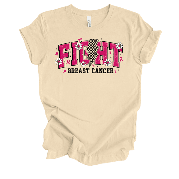 Trenz Shirt Company Women's Floral Fight Breast Cancer Lightning Bolt Short Sleeve T-Shirt-Soft Cream-Large