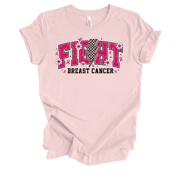 Trenz Shirt Company Women's Floral Fight Breast Cancer Lightning Bolt Short Sleeve T-Shirt-Soft Pink-Large
