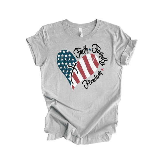 Trenz Shirt Company Women’s Fourth of July Graphic T-Shirt - Friends, Family, and Freedom American Flag Heart Design-Athletic Grey-xxl