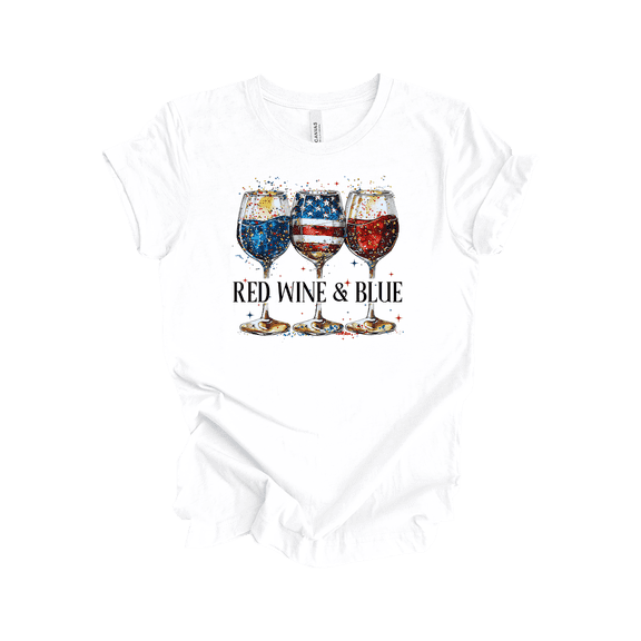 Trenz Shirt Company Women's Funny 4th of July T-Shirt, Red Wine and Blue Fireworks Design with Wine Glass, Short Sleeve, White-3X-Large
