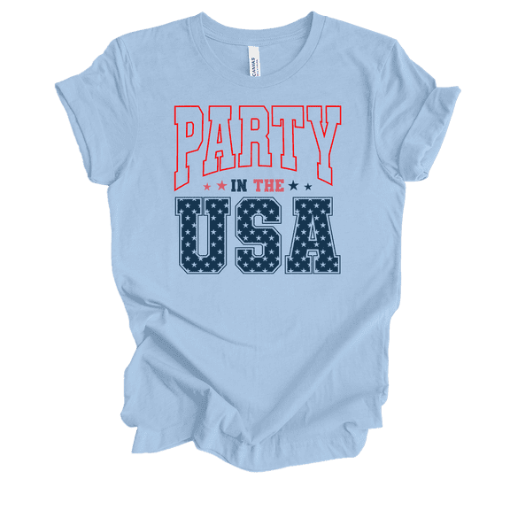 Trenz Shirt Company Women's Funny Cute Party In The USA Short Sleeve T-Shirt-Baby Blue-3X-Large