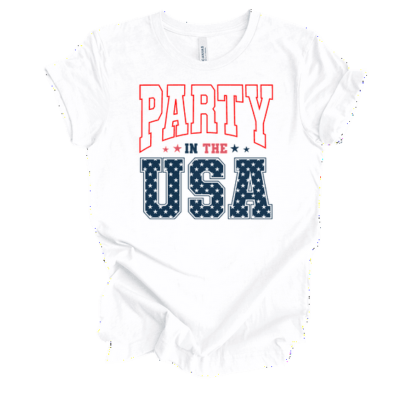 Trenz Shirt Company Women's Funny Cute Party In The USA Short Sleeve T-Shirt-White-Small