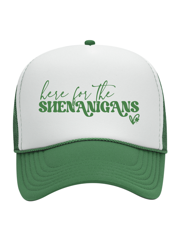 Women's Funny St. Patrick's Day Here For The Shenanigans Mesh Back Foam Hat-Here 4 Shenanigans
