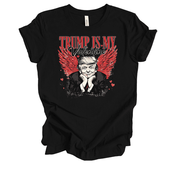 Trenz Shirt Company Women's Funny Trump Is My Valentine Angel Wings Short Sleeve T-Shirt-Black-X-Large