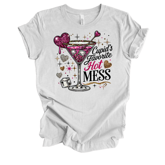 Trenz Shirt Company Women's Funny Valentine's Cupid's Favorite Hot Mess Short Sleeve T-Shirt-Ash-X-Large