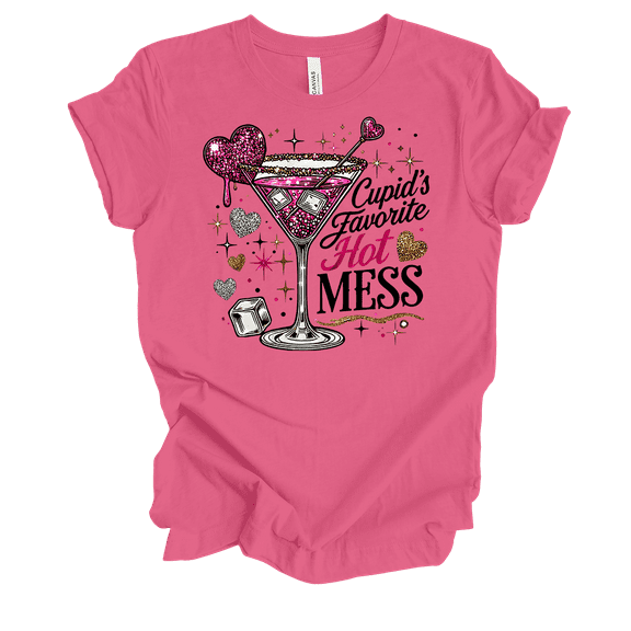 Trenz Shirt Company Women's Funny Valentine's Cupid's Favorite Hot Mess Short Sleeve T-Shirt-Charity Pink-Small