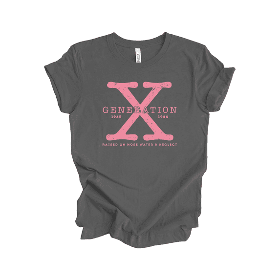 Trenz Shirt Company Women’s Gen X T-Shirt – Funny Pink Minimalist Tee, Raised on Hose Water & Neglect, Gen X Graphic Shirt-Asphalt-XX-Large