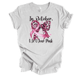 thumbnail image 1 of Trenz Shirt Company Women's In October We Wear Pink Cheetah Bow Short Sleeve T-Shirt-Ash-Small, 1 of 4