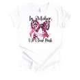 thumbnail image 1 of Trenz Shirt Company Women's In October We Wear Pink Cheetah Bow Short Sleeve T-Shirt-White-X-Large, 1 of 4