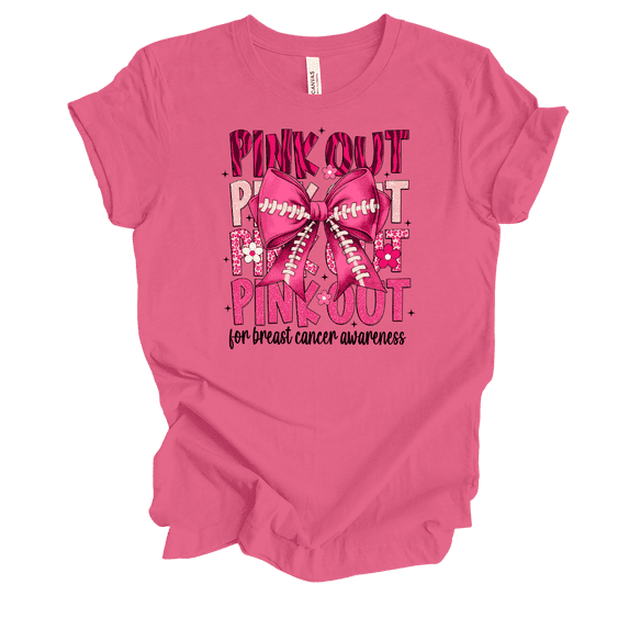 Trenz Shirt Company Women's Pink Out For Breast Cancer Awareness Bow Short Sleeve T-Shirt-Charity Pink-4X-Large