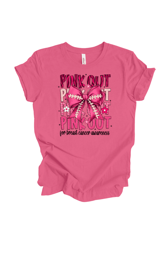 Women's Pink Out For Breast Cancer Awareness Bow Short Sleeve T-Shirt-Charity Pink-Medium