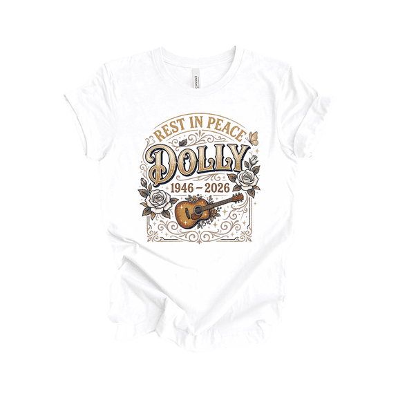 Trenz Shirt Company Women's Rest In Peace Dolly 1946-2026 T-Shirt - Vintage Shirt Acoustic Guitar, Roses Floral Western-White-Small