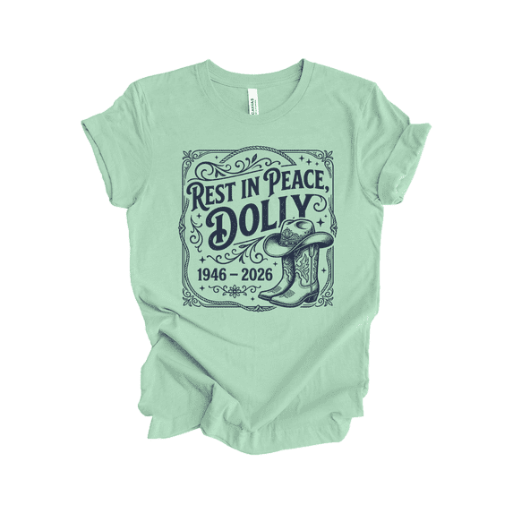 Trenz Shirt Company Women's Rest in Peace Dolly 1946-2026 Memorial Tribute T-Shirt - Country Cowgirl Boots and Hat-Mint-4X-Large