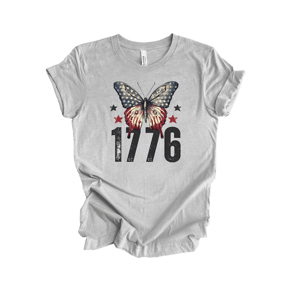 Trenz Shirt Company Women's Retro American 1776 Butterfly Short Sleeve T-Shirt - 4th of July Vintage Tees for Women-Athletic Grey-X-Large