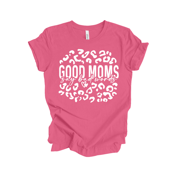 Trenz Shirt Company Women’s Short-Sleeve T-Shirt - Good Moms Say Bad Words Cursive Graphic Design-Charity Pink-medium