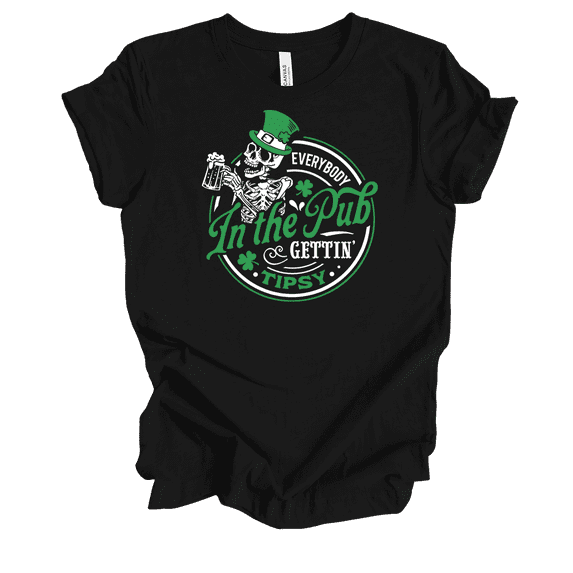 Trenz Shirt Company Women's St. Patrick In The Pub Gettin' Tipsy Short Sleeve T-Shirt-Black-Medium