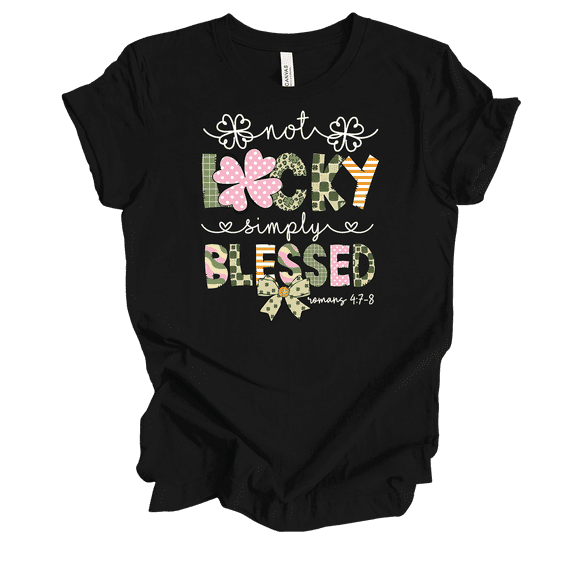 Trenz Shirt Company Women's St. Patrick Not Lucky Simply Blessed Short Sleeve T-Shirt-Black-Small