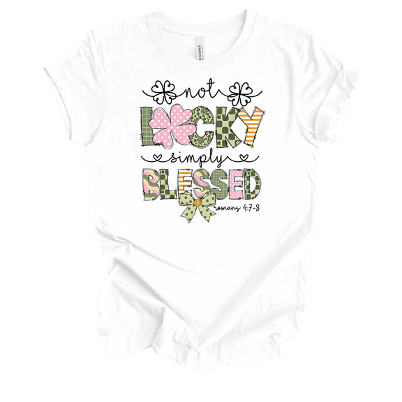 Trenz Shirt Company Women's St. Patrick Not Lucky Simply Blessed Short Sleeve T-Shirt-White-Large