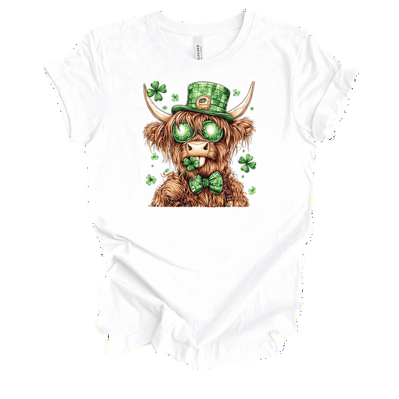 Trenz Shirt Company Women's St. Patrick's Lucky Green Clover Cow Short Sleeve T-Shirt-White-Small