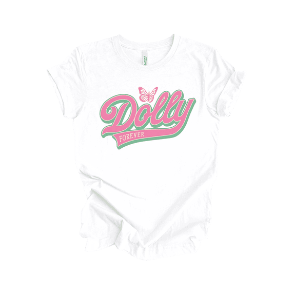 Trenz Shirt Company Women’s T-Shirt with Pink & Green Retro Script Design – Dolly Forever Graphic Tee-White-4X-Large