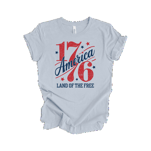 Trenz Shirt Company Women's Tops 1776 America Land Of The Free Vintage Short Sleeve T-Shirt - 4th Of July Shirts Women, Baby Blue-Medium