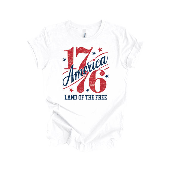 Trenz Shirt Company Women's Tops 1776 America Land Of The Free Vintage Short Sleeve T-Shirt - 4th Of July Shirts Women, White-Medium