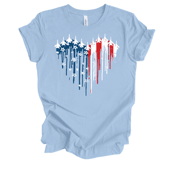 Trenz Shirt Company Women's USA America Plane Heart Flag Short Sleeve T-Shirt-Baby Blue-4X-Large