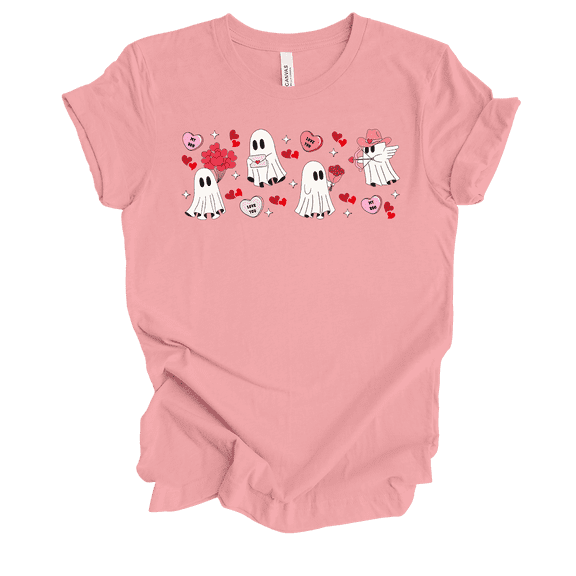 Trenz Shirt Company Women's Valentine's Cupid Ghosts & Hearts Short Sleeve T-Shirt-Pink-Medium