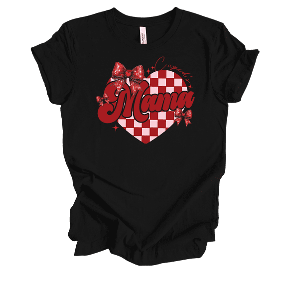 Trenz Shirt Company Women's Valentine's Cupid's Mama Checker Heart Short Sleeve T-Shirt-Black-Medium