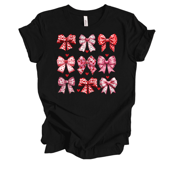 Trenz Shirt Company Women's Valentine's Day Heart Coquette Bows Short Sleeve T-Shirt-Black-5X-Large