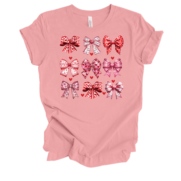 Trenz Shirt Company Women's Valentine's Day Heart Coquette Bows Short Sleeve T-Shirt-Pink-Small