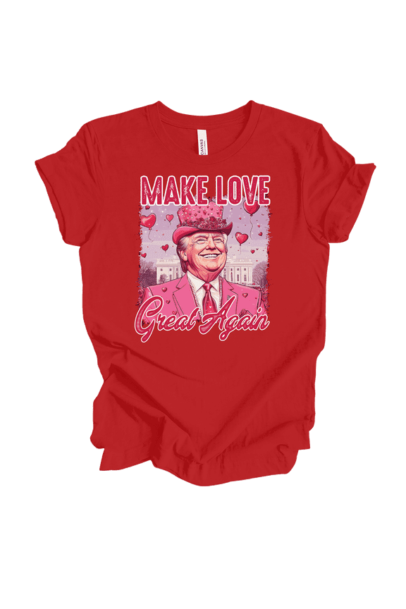 Women's Valentine's Trump Make Love Great Again Short Sleeve T-Shirt-Red-Large