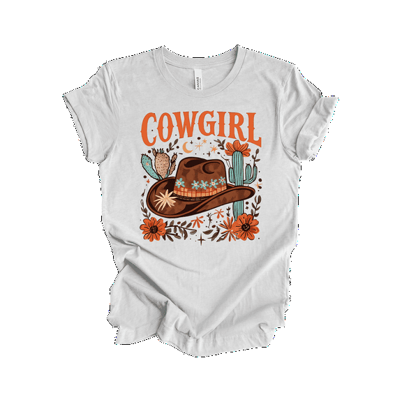 Trenz Shirt Company Women's Western Graphic T-Shirt - Cowgirl Hat Covered With Plants Design-Ash-medium