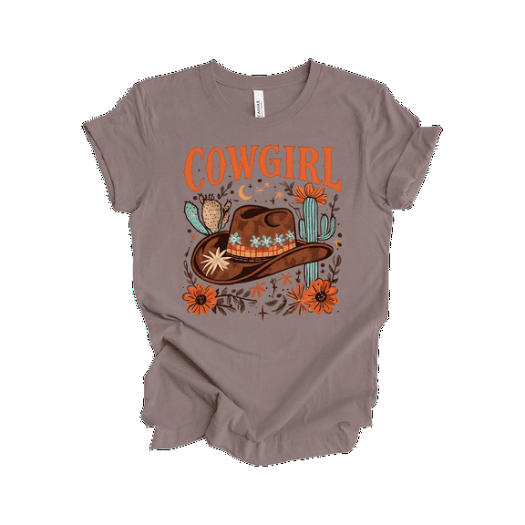 Trenz Shirt Company Women's Western Graphic T-Shirt - Cowgirl Hat Covered With Plants Design-Pebble-large