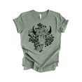 thumbnail image 1 of Trenz Shirt Company Women's Western Graphic T-Shirt - Flower Covered Bull Skull With Cheetah Prints-Heather Sage-large, 1 of 1