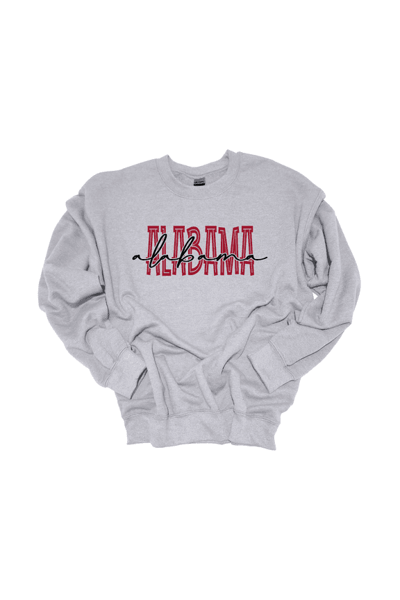 Womens Alabama Team Color Crimson Football Team Name Cursive Crewneck Sweatshirt-Sports Grey-xxl
