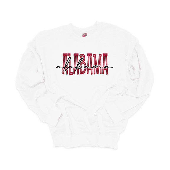 Trenz Shirt Company Womens Alabama Team Color Crimson Football Team Name Cursive Crewneck Sweatshirt-White-large