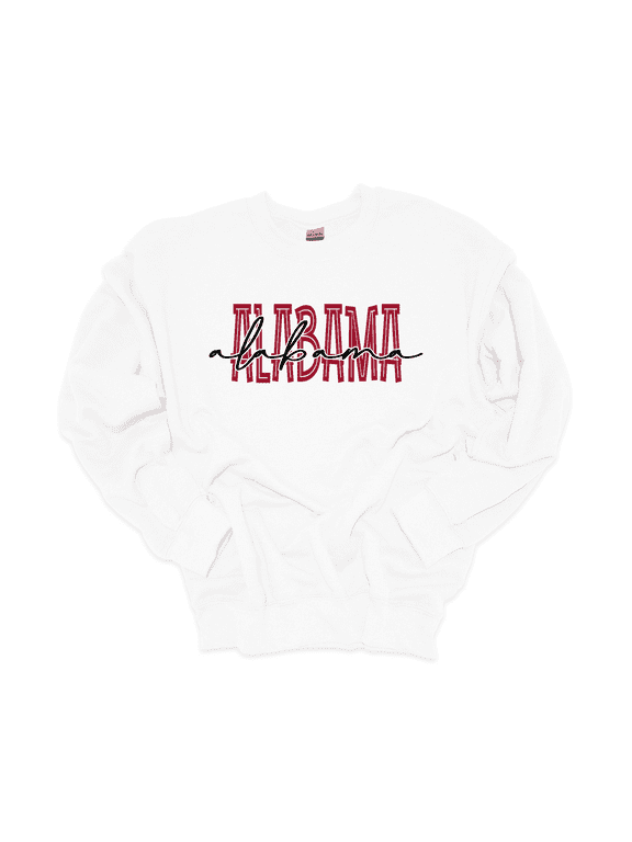Womens Alabama Team Color Crimson Football Team Name Cursive Crewneck Sweatshirt-White-xl
