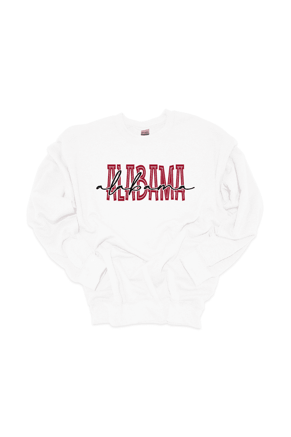Womens Alabama Team Color Crimson Football Team Name Cursive Crewneck Sweatshirt-White-xl