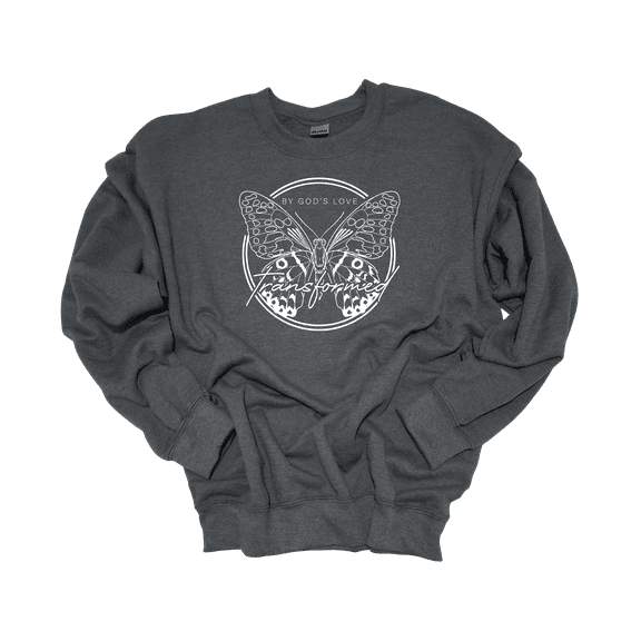 Trenz Shirt Company Womens Christian Butterfly Transformed by God's Love Crewneck Sweatshirt-Heather Grey-Medium