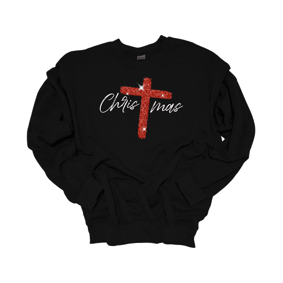 Trenz Shirt Company Womens Christian Christmas With Red Cross Crewneck Sweatshirt-Black-4X-Large