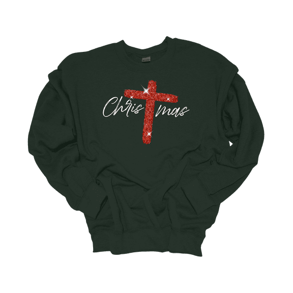 Trenz Shirt Company Womens Christian Christmas With Red Cross Crewneck Sweatshirt-Forest Green-4X-Large