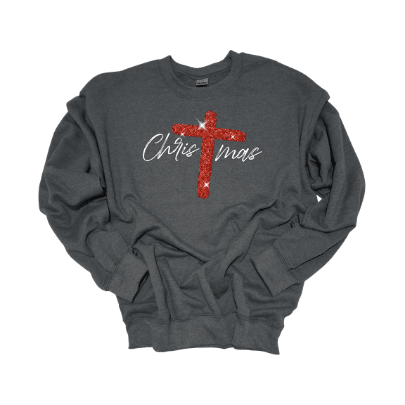 Trenz Shirt Company Womens Christian Christmas With Red Cross Crewneck Sweatshirt-Heather Grey-Small