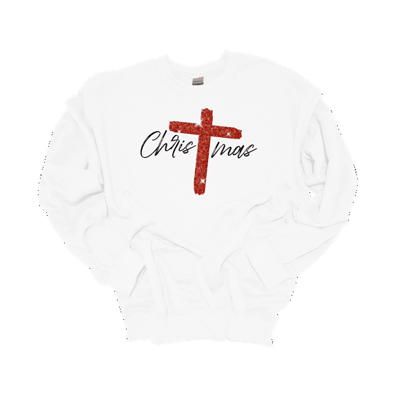 Trenz Shirt Company Womens Christian Christmas With Red Cross Crewneck Sweatshirt-White-5X-Large