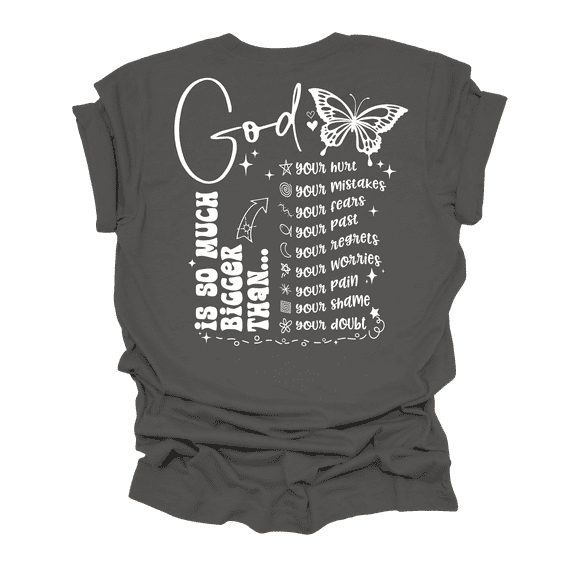 Trenz Shirt Company Womens Christian God Is Bigger Short Sleeve T-Shirt-Asphalt-3X-Large